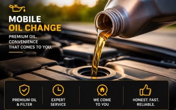 Fresh oil being poured from a bottle into an engine filler neck.